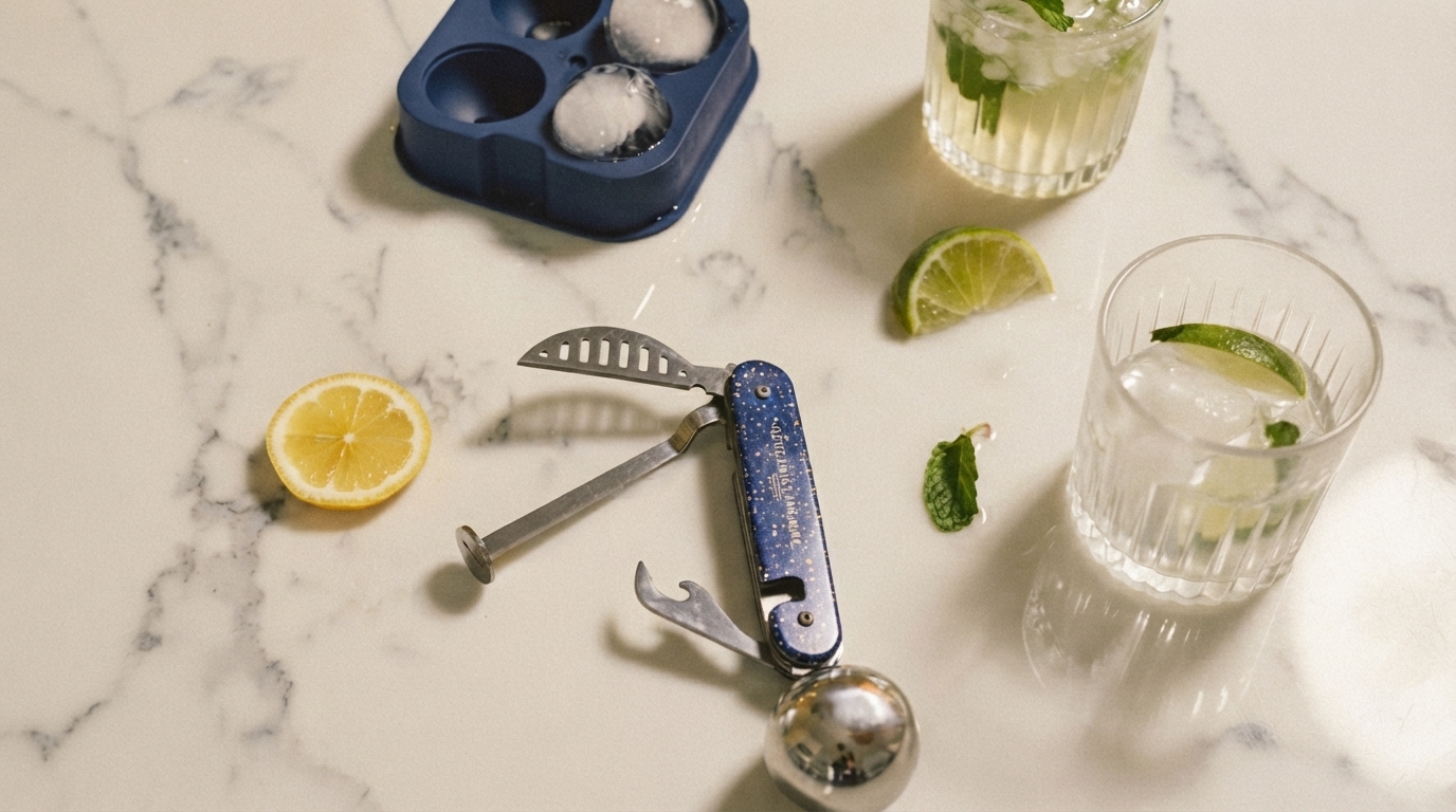 Editorial illustration for Five Tools, One Sustainable Home Bar: What to Buy and How Each One Cuts Waste