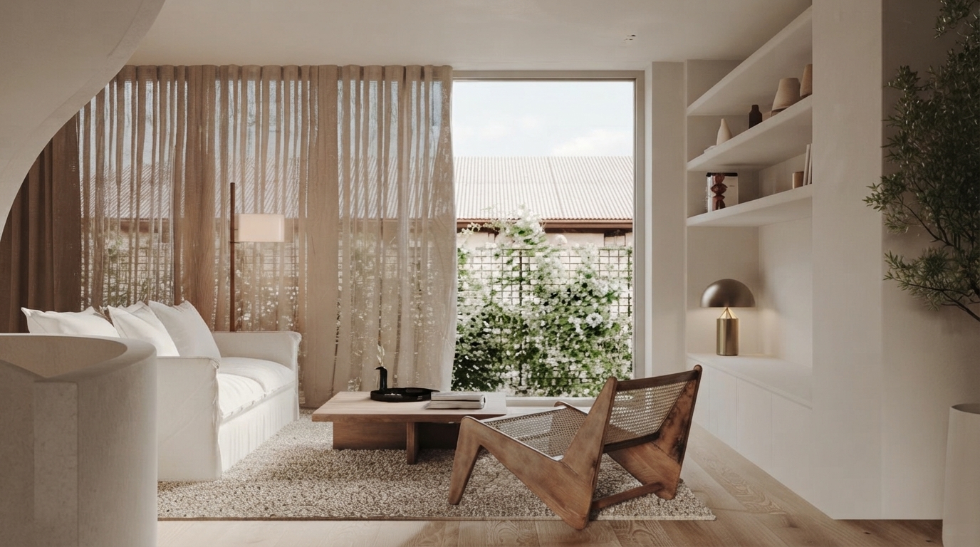 Editorial illustration for Japandi Design Explained: How Japanese Wabi-Sabi and Scandinavian Hygge Merge Into One Calm, Practical Style