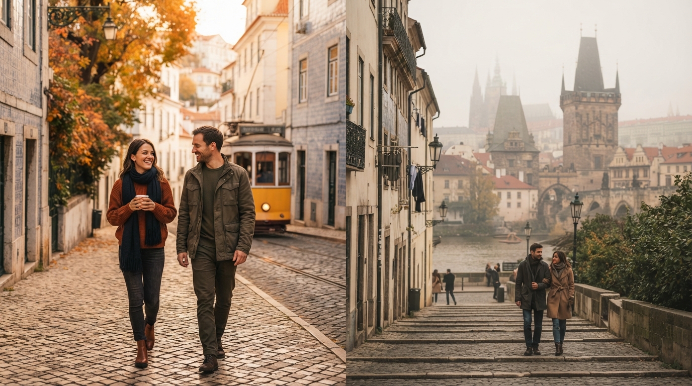 Editorial illustration for What Makes a European City Break Cosy in Autumn — and Whether Prague or Lisbon Suits Yours